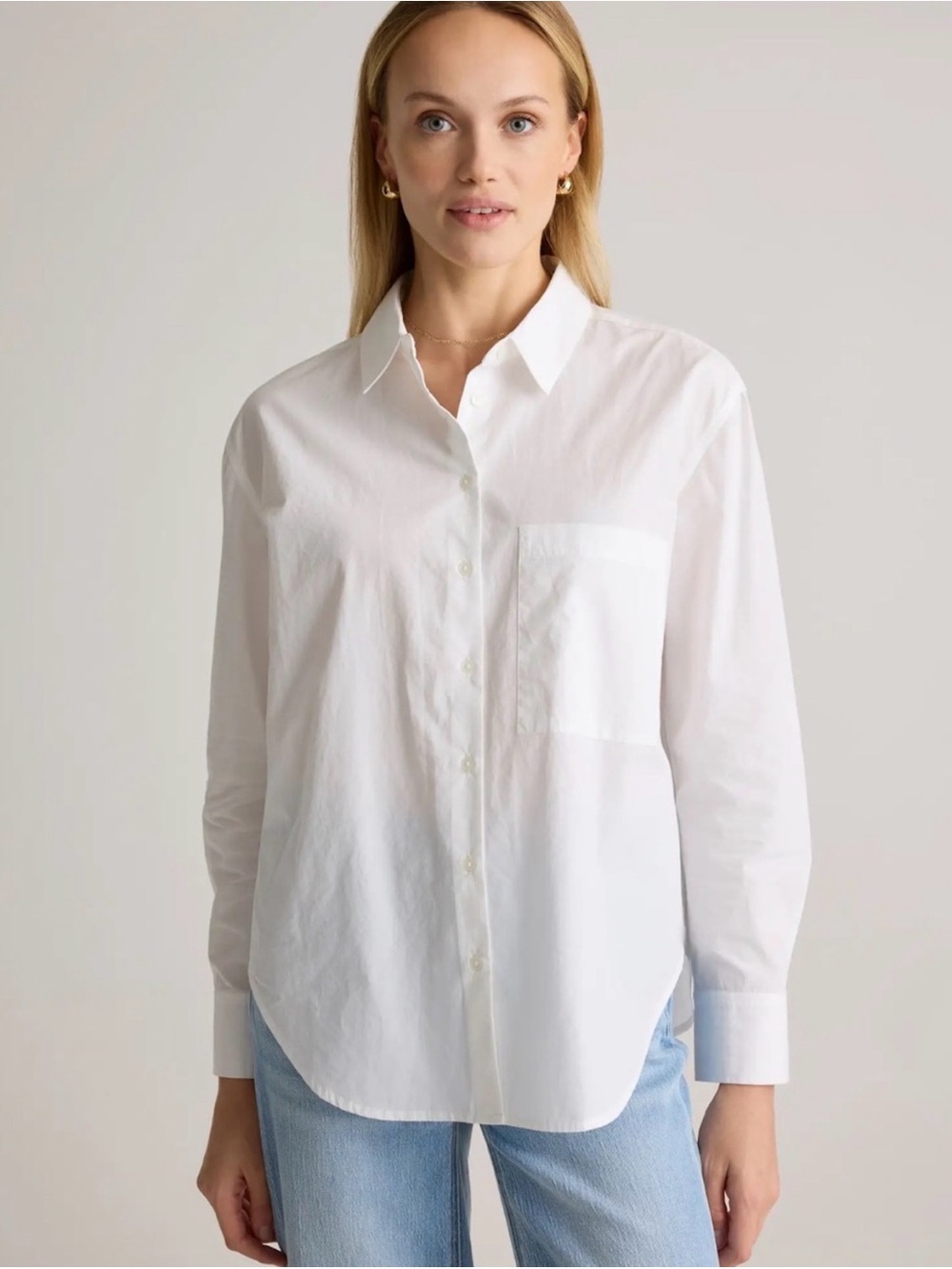 Quince 100% Organic Cotton Poplin Long Sleeve Boyfriend Shirt White Large Chic - Picture 2 of 10
